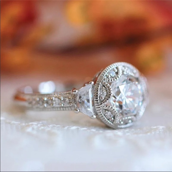 VINTAGE 925 STERLING SILVER CUBIC ZIRCON PROMISE RING SIZE 7 - Picture 3 of 4